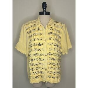 COUNTRY WEAR 2000 Casuals Yellow Button Down Top Shirt Blouse Womens 2X
